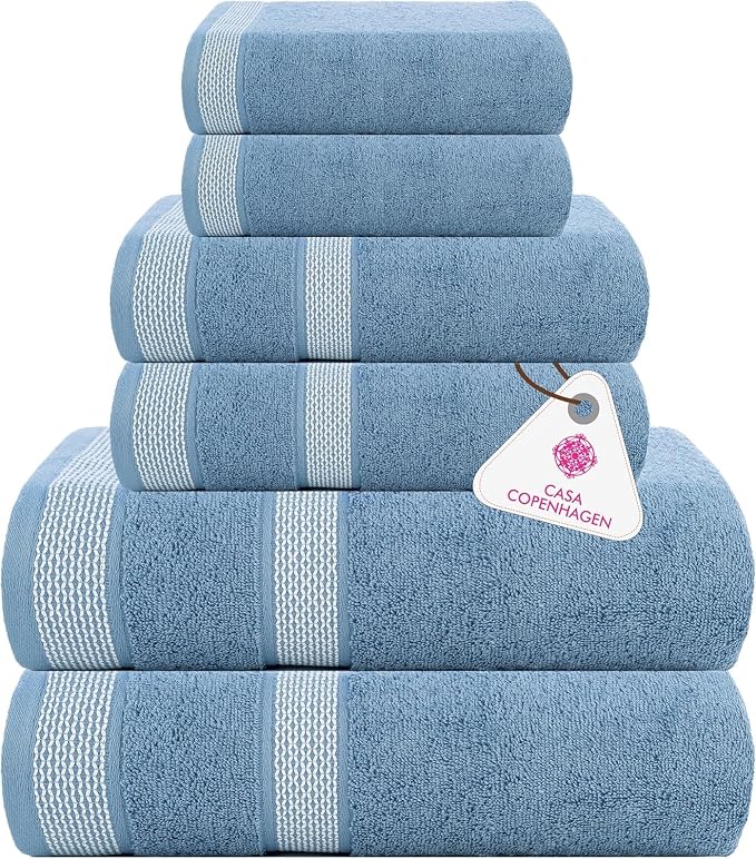 CASA COPENHAGEN Solitaire 6 Pieces Towel Set- Dusty Blue, 600 GSM 2 Bath Towel by CASACOPENHAGEN