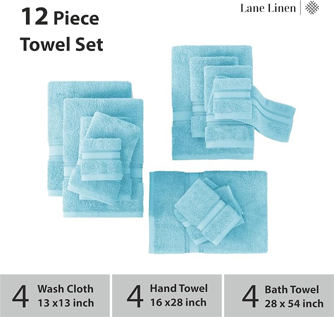 LANE LINEN Luxury Towel Set for Bathroom – 12-Pack 100% Cotton, Zero Twist - Image 3
