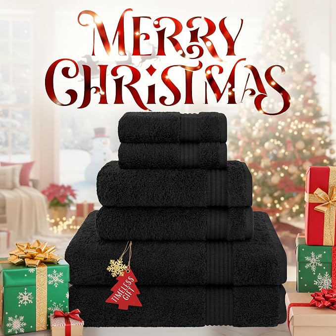 Cotton Paradise Black 6 Piece Towel Set, 100% Cotton Turkish Towels - Image 2