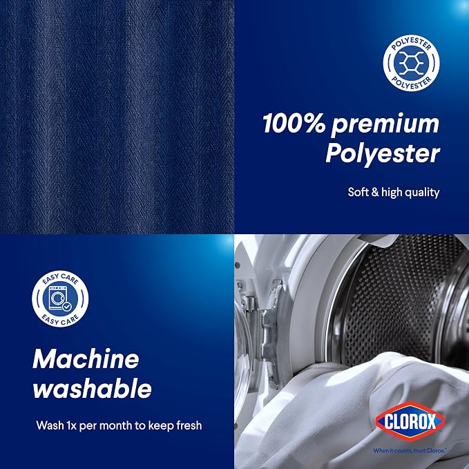 Clorox 2-in-1 Bathroom Shower Curtain Liner, Durable Fabric, Weighted Magnets - Image 3