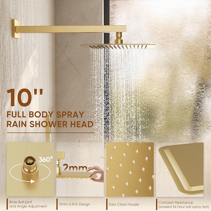 Shower System with Tub Spout, All Metal Tub Shower Faucet Set with 10-Inch Rain - Image 3