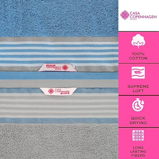 CASA COPENHAGEN He & She 2 Pieces Large Bath Sheet Set- Grey Violet + Dusty Blue - Image 5