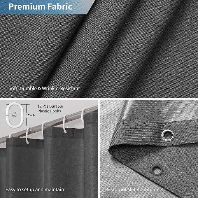2-in-1 Waterproof Extra Long Fabric Shower Curtain or Liner, Linen Textured - Image 6