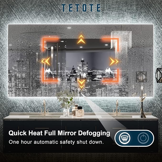 TETOTE 48 x 24 LED Backlit Bathroom Mirror - Image 5