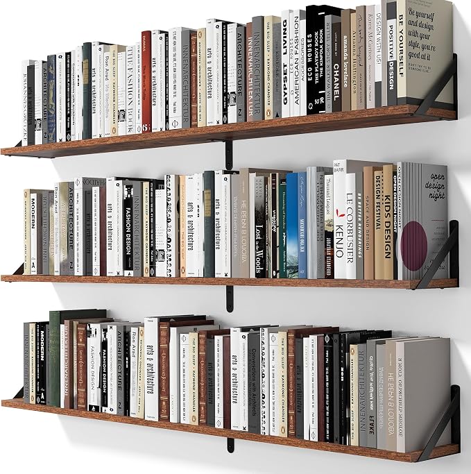 Heimlove 48 Inch Large Wall Bookshelves Set of 3, Wall Mounted Bookshelves by Heimlove
