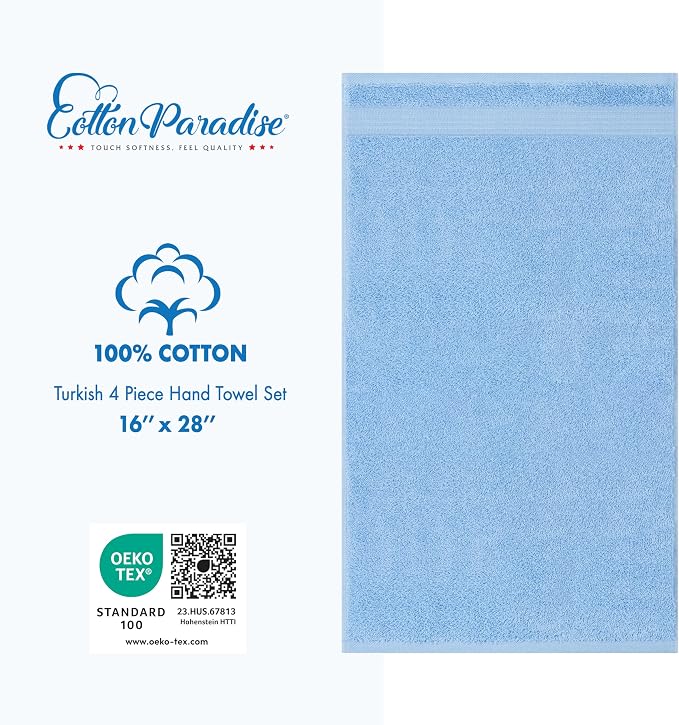 Cotton Paradise Hand Towels for Bathroom, 100% Cotton Turkish 4 Piece Hand - Image 5