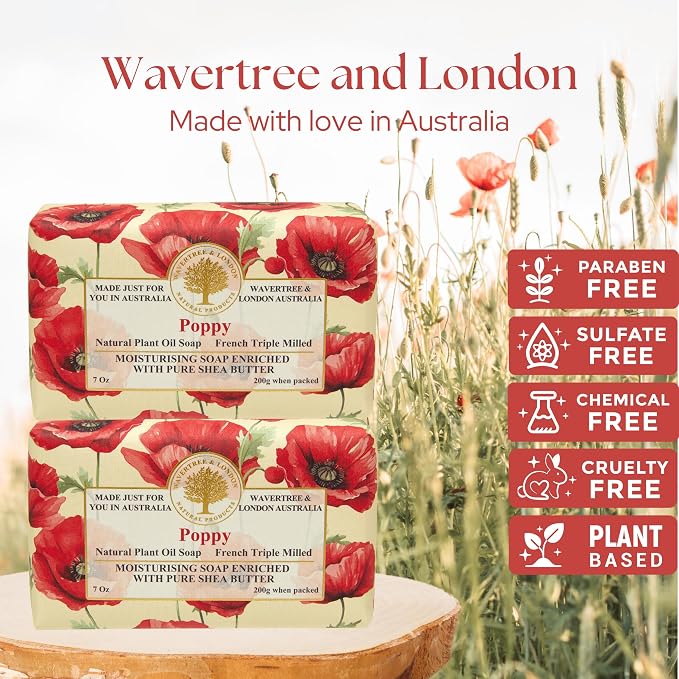 Wavertree & London Poppy Scented Natural Soap, 7oz Moisturizing French Triple - Image 2