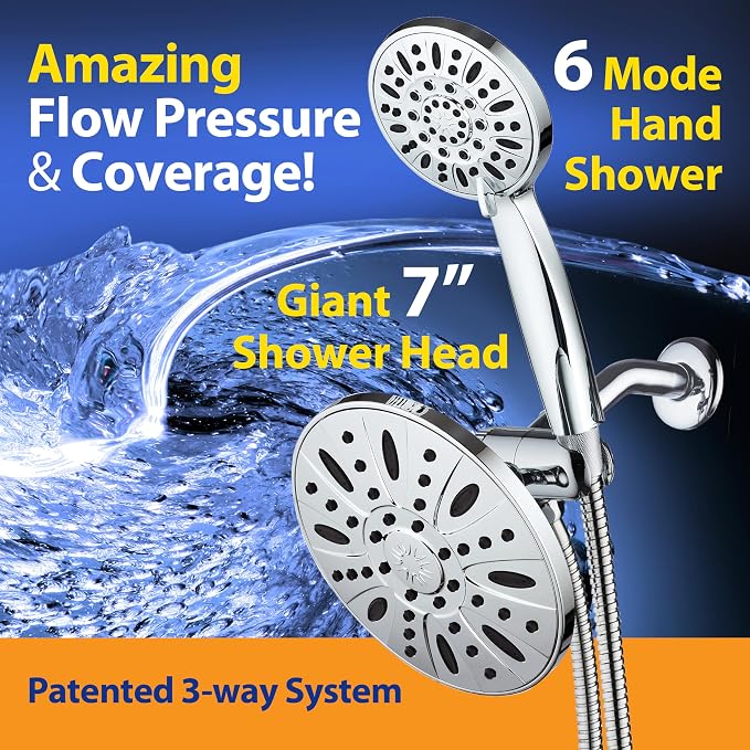 AquaDance 7" Premium High Pressure 3-Way Rainfall Combo Combines The Best of - Image 2