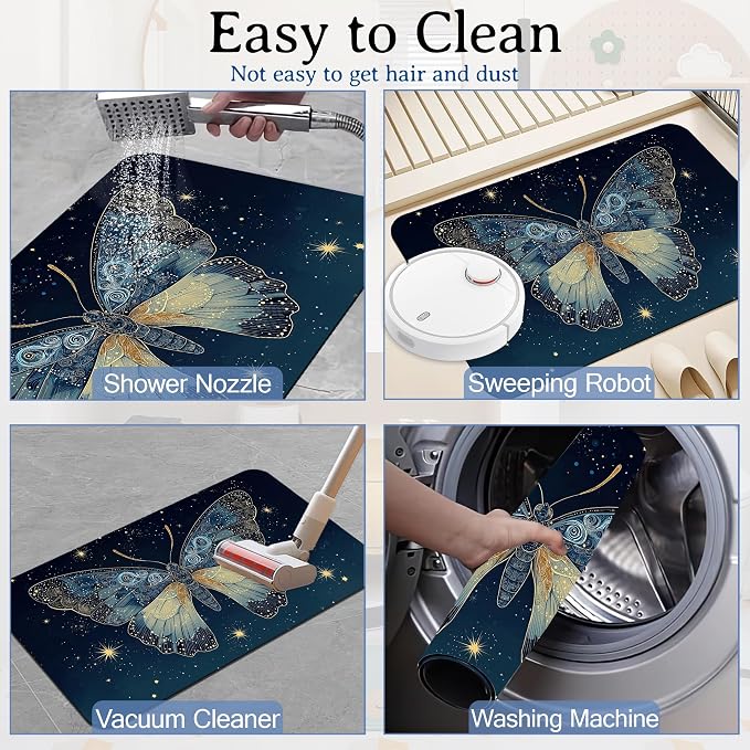 Elightvap Blue Butterfly Bathroom Mat Quick-Drying Non-Slip Bath Mats Absorbent - Image 6