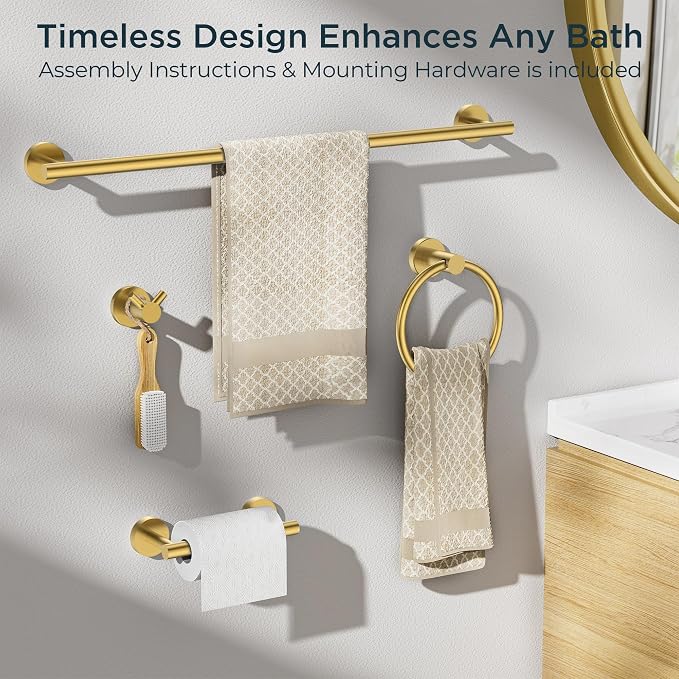 FORIOUS Bathroom Hardware Accessories Set, SUS304 Stainless Steel Towel Bar Set - Image 6