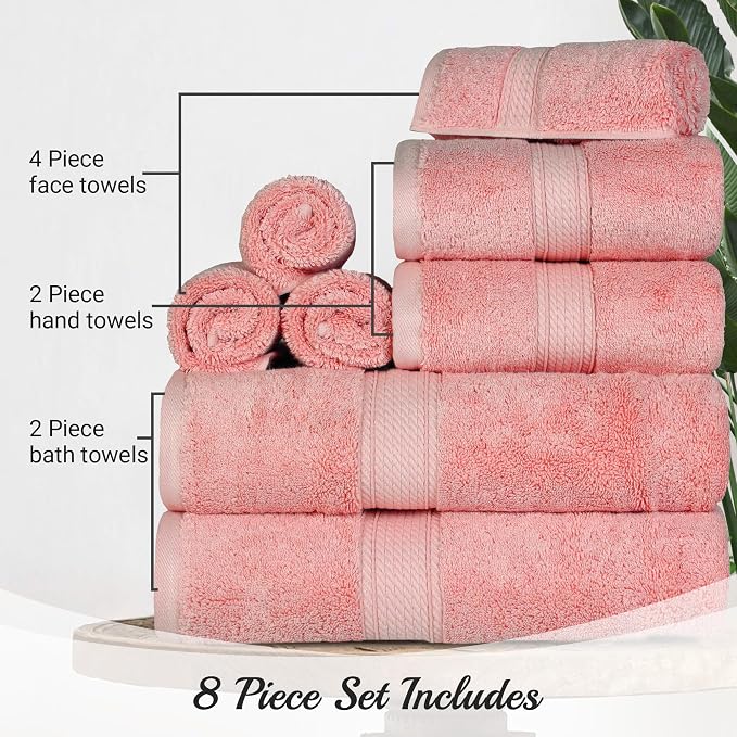 Superior Egyptian Cotton Pile 8 Piece Towel Set, Includes 2 Bath, 2 Hand - Image 4