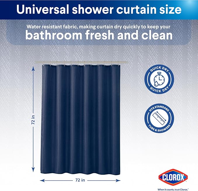Clorox 2-in-1 Bathroom Shower Curtain Liner, Durable Fabric, Weighted Magnets - Image 2