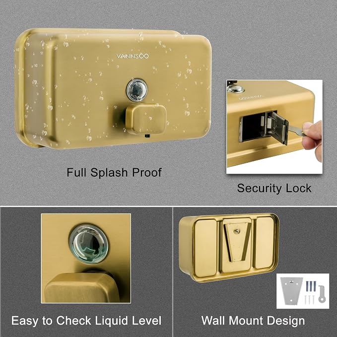 Wall Mounted Hand Soap Dispenser Bathroom, 1200ml 40oz Commercial Stainless - Image 4