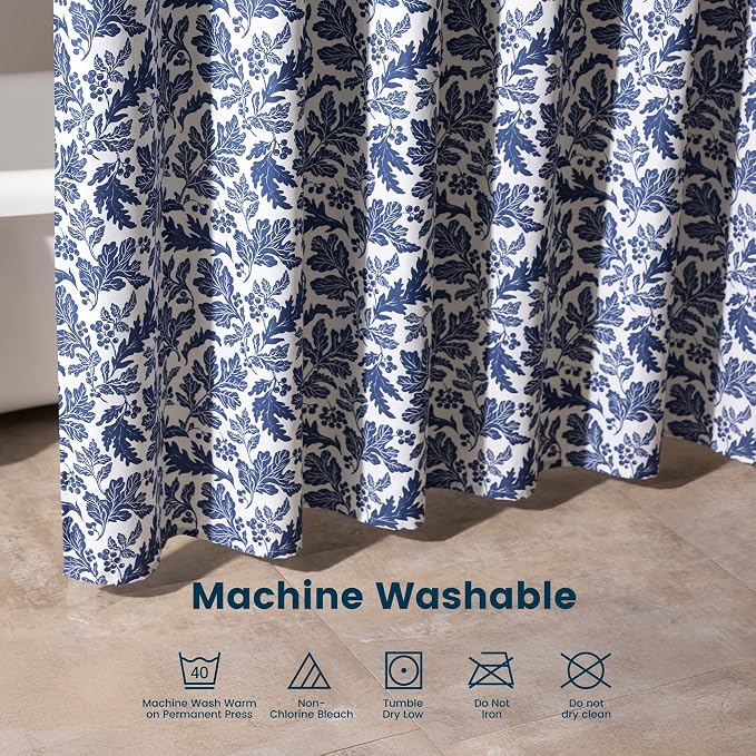 SLEEP ZONE Navy Leaf Shower Curtain Waterproof Curtains - Image 6