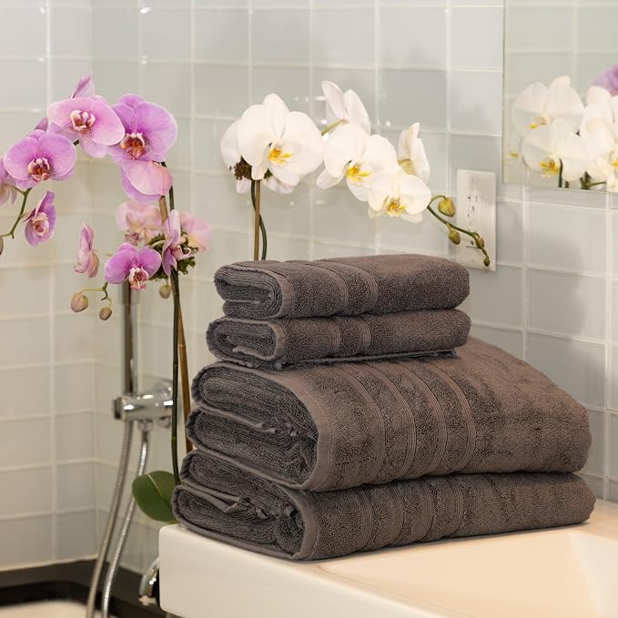 Mosobam Luxury Turkish 4pc XL Towel Set 35X70 16X30 Charcoal Gray 700 GSM - Image 2