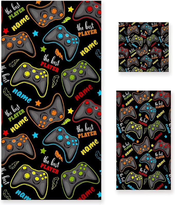 Custom Name Gaming 3 Piece Towel Bathroom Sets, 1 Bath Towel, 1 Washcloth by Tamonten