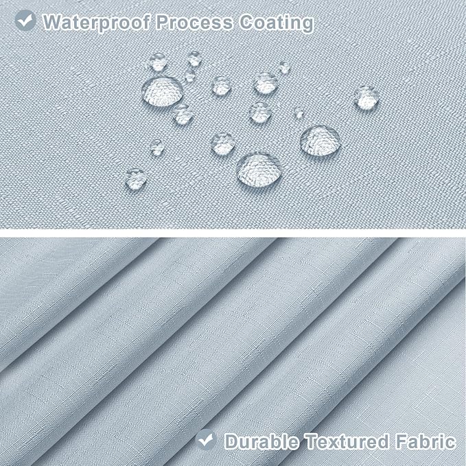 MitoVilla 3 in 1 Shower Curtain Set, FogBlue Boho Farmhouse Linen Textured Bath - Image 3