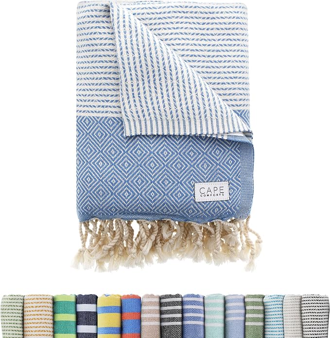 Oversized Turkish Beach Towel, Diamond Dobby Denim Blue by CapeComforts
