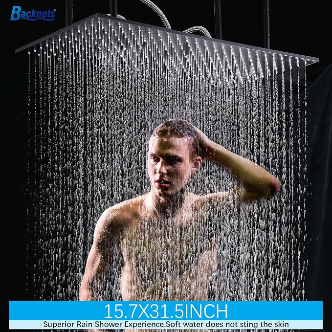 Matte Black Shower System 16 Inches Ceiling Mount Full Body Shower Faucet Set - Image 8