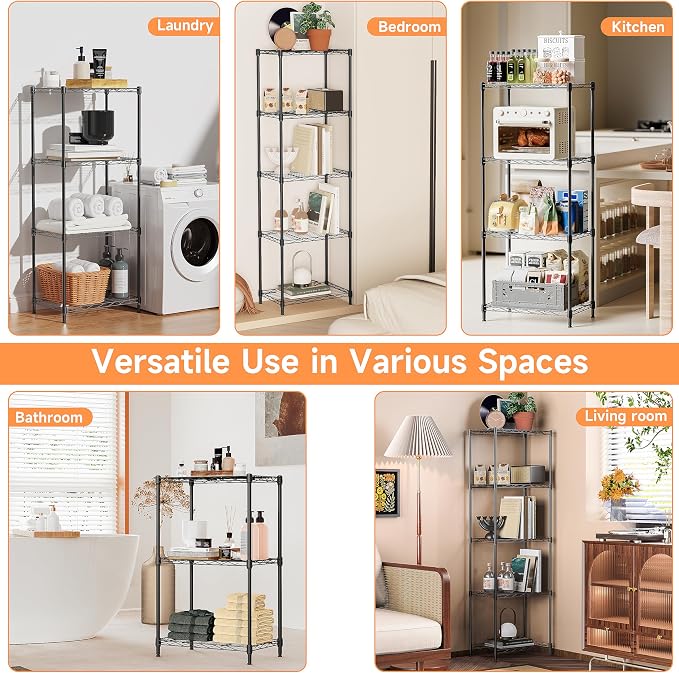 IZEUK 5 Tier Metal Wire Shelf Unit, Living Room or Laundry Room, 17.7" W x - Image 8