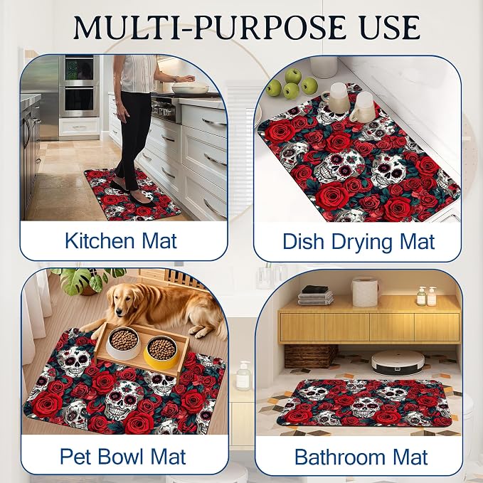 Elightvap Skull Red Rose Bathroom Rugs Mat Non Slip Absorbent Quick Dry Rug - Image 7
