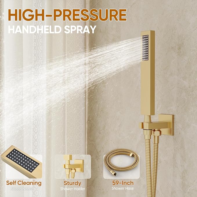 Gold Tub Shower System, All Metal Tub Shower Faucet Set - Image 4