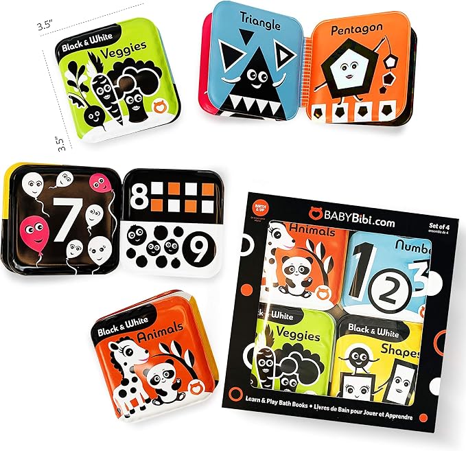 Floating Baby Bath Books – High Contrast Black and White Waterproof Bath Books - Image 3