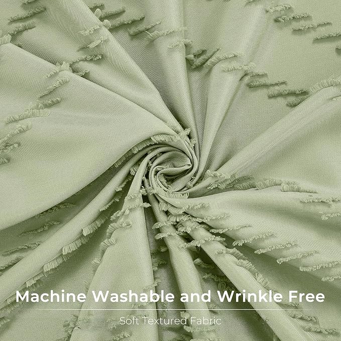 Green Shower Curtain 78 Inches Long Boho Shower Curtain Chic Tufted Chevron - Image 3