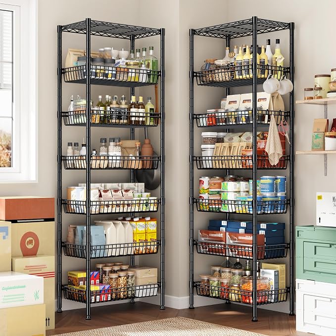 7 Tier Wire Shelving Unit with Wheels 72" H Adjustable Basket Shelf Storage - Image 9
