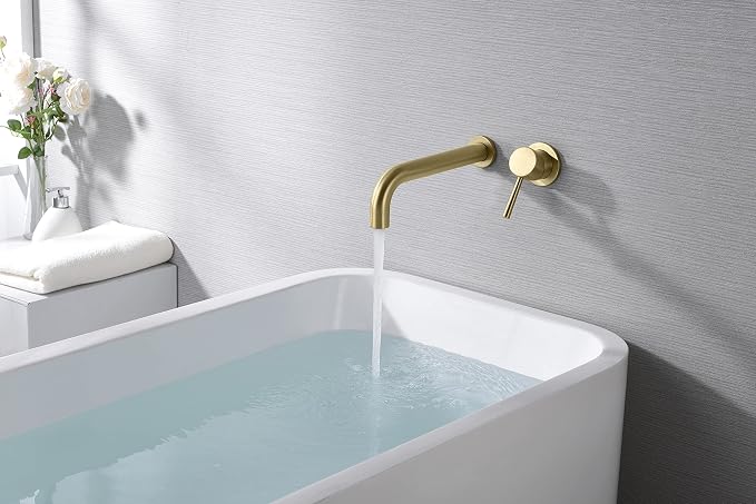 SUMERAIN Wall Mount Bath Tub Faucet Brushed Gold Tub Filler Extra Long Spout - Image 5