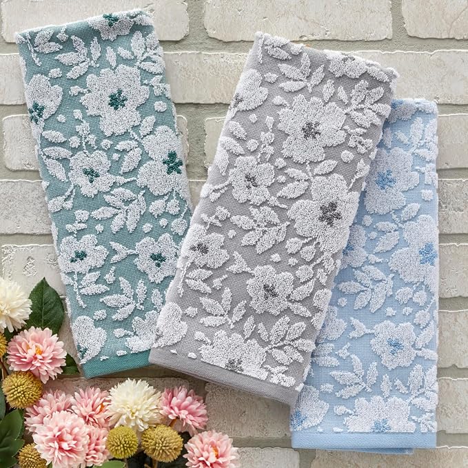 SKL Home Floral Jacquard Hand Towel Set, Moss Green - Image 5