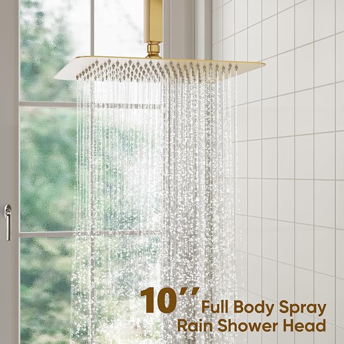 ESNBIA Shower Head System Gold, All Metal Ceiling Shower Faucet Set - Image 3