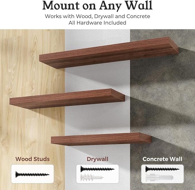 Floating Shelves for Wall, 7.9" Deep Wall Mounted Wood Shelves for Bathroom - Image 6