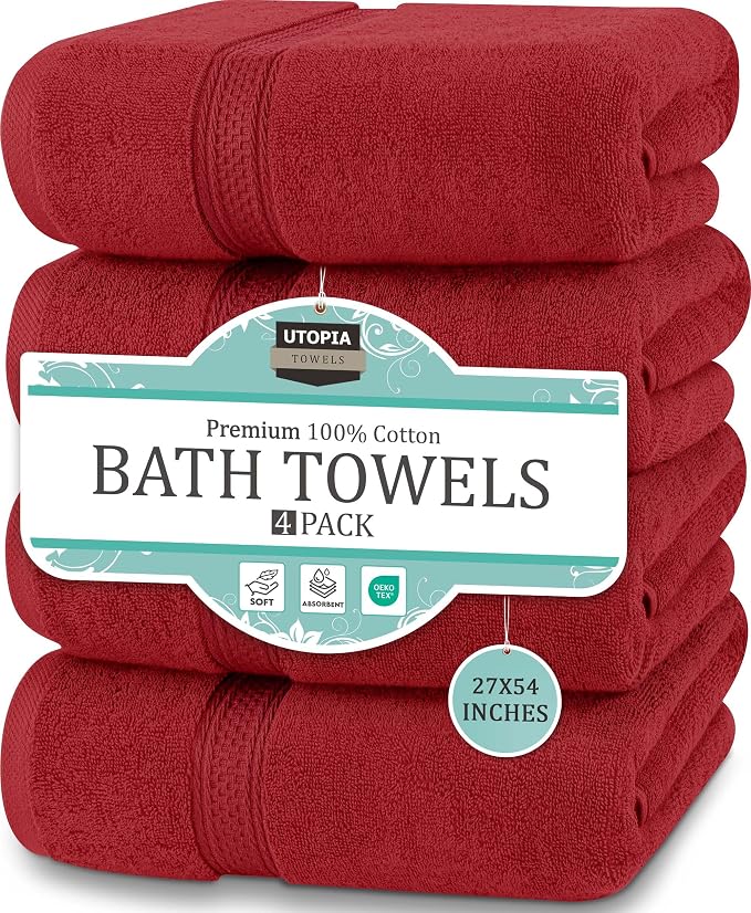 Utopia Towels 4 Pack Premium Bath Towels Set, 27 by 54 Inches, 100% Ring Spun by UTOPIATOWELS