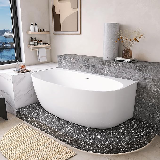 67" Acrylic Back-to-Wall Bathtub, Freestanding Bathtubs, Stand Alone Tub - Image 4