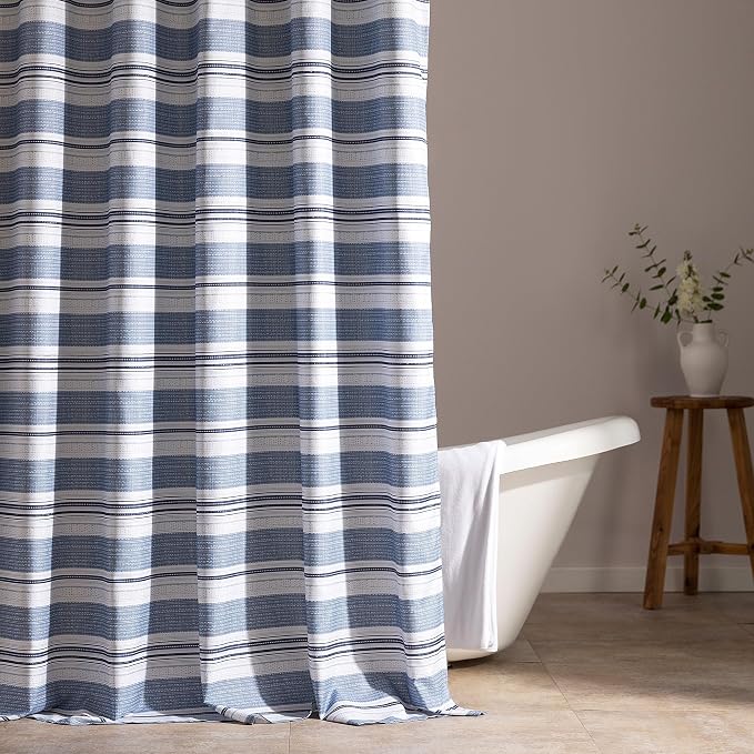 SLEEP ZONE Grey Striped Shower Curtain Waterproof Curtains by SLEEPZONELIFE