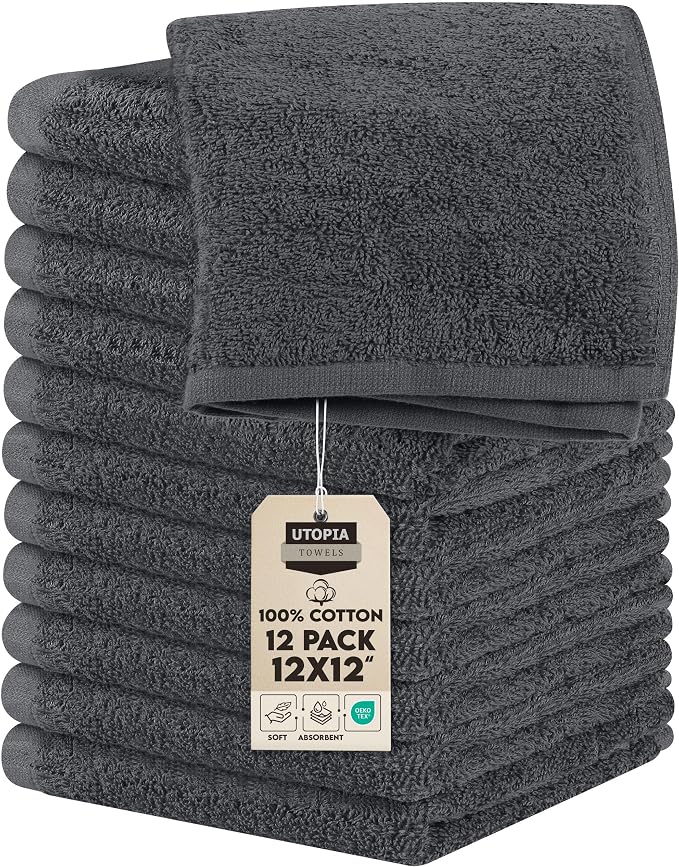 Utopia Towels 12 Pack Cotton Washcloths Set, 100% Ring Spun Cotton, Premium by UTOPIATOWELS
