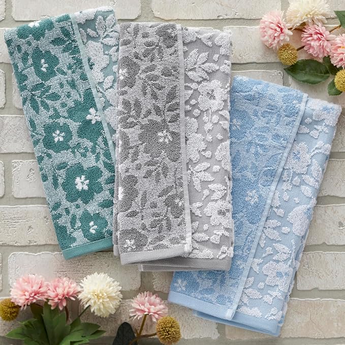 SKL Home Floral Jacquard Hand Towel Set, Sky Blue - Image 6