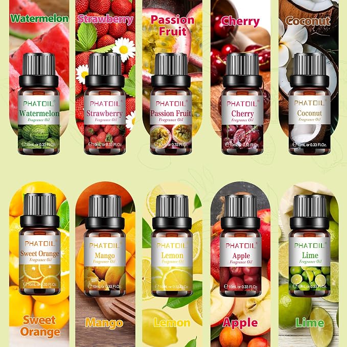 PHATOIL 10Pcs Fruity Fragrance Oil Set, Strawberry, Mango Oils - Image 3