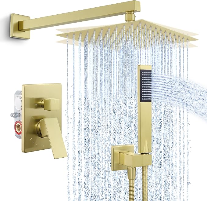 KES Gold Shower Faucet Set, Shower System 10 Inches Rain Shower Head by KES