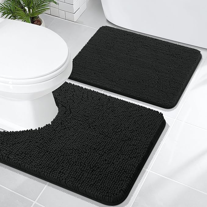 OLANLY Bathroom Rugs Sets 2 Piece, Soft Absorbent Chenille Bath Mats and by OLANLY