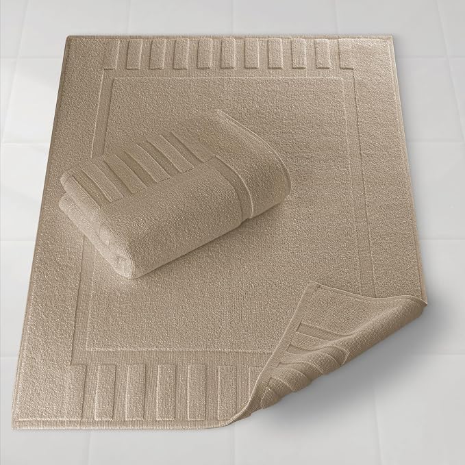 White Classic Luxury Bath Mat Floor Towel Set - Image 2