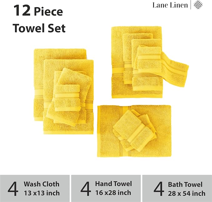 LANE LINEN 12 Pack Towels for Bathroom – 100% Mercerized Cotton, 4 Bath - Image 3