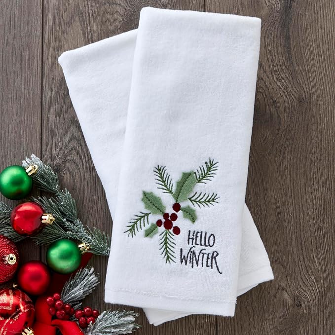 SKL Home Christmas Hello Winter Holly 3D Hand Towel 2pc Set - Image 2