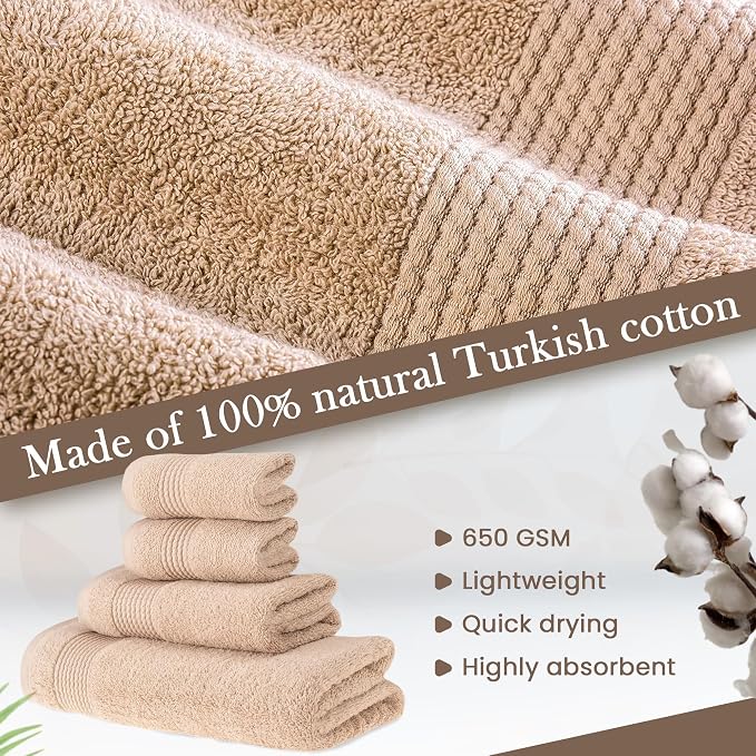 HALLEY Turkish Cotton Towels 1 Bath Towel 1 Hand Towel 2 Washcloths, Super Soft - Image 3
