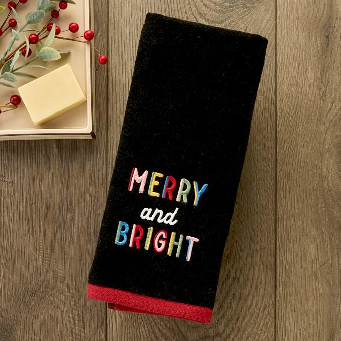 SKL Home Christmas/Winter Rainbow Merry 100% Cotton Embroidered 2pc Hand Towel - Image 3