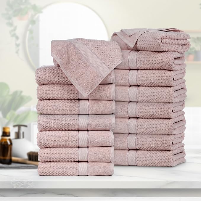 Ample Decor Bath Towels for Bathroom Set of 16 100% Cotton Popcorn Textured - Image 2