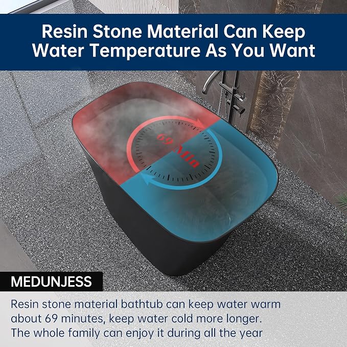 51'' Japanese Soaking Tub Freestanding Bathtub Resin Stone Bathtubs Deep - Image 3
