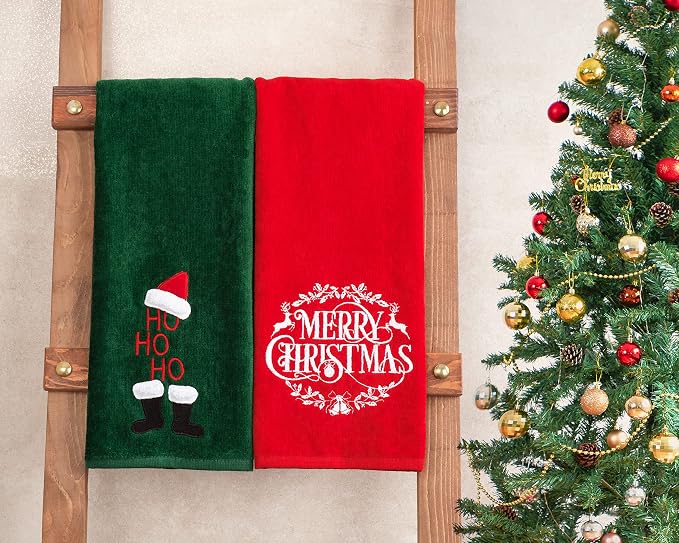 American Soft Linen Christmas Bath Towels Bathroom Set, 2 Packed Embroidered by AmericanSoftLinen