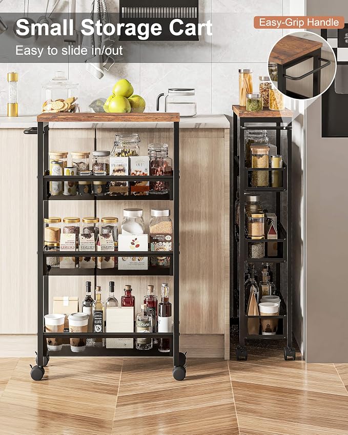 VECELO 4 Tier Slim Rolling Cart Organizer, Rolling Carts On Wheels - Image 3